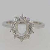 Sterling Silver Semi Mount Ring Setting Oval OV 8x6mm Halo White Topaz PJC33 - Syzjewelry